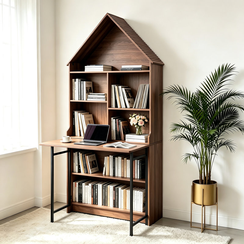 Bureau d'artisanat pliant avec tablettes de rangement, bureau convertible dissimulé en bibliothèque, bureau pliable avec rangement, bureau de disparition pour petits espaces, table de bricolage multifonctionnelle, bureau de coiffeuse