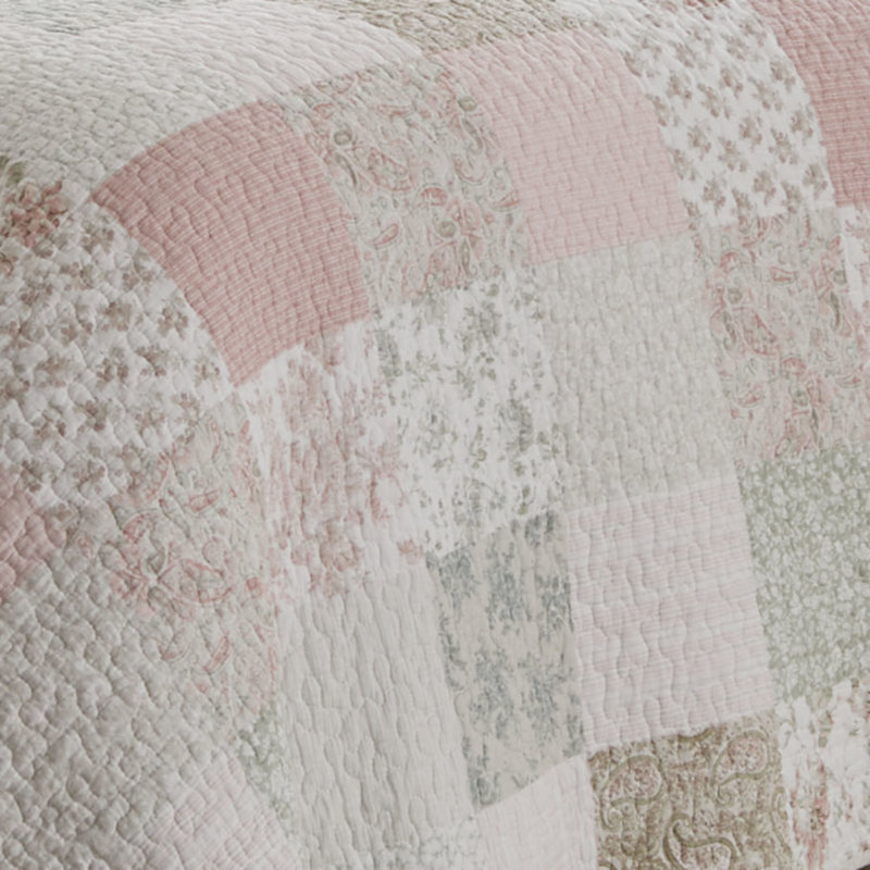 Laura Ashley Celina Patchwork Cotton Reversible Quilt Set, Twin, Light Pink