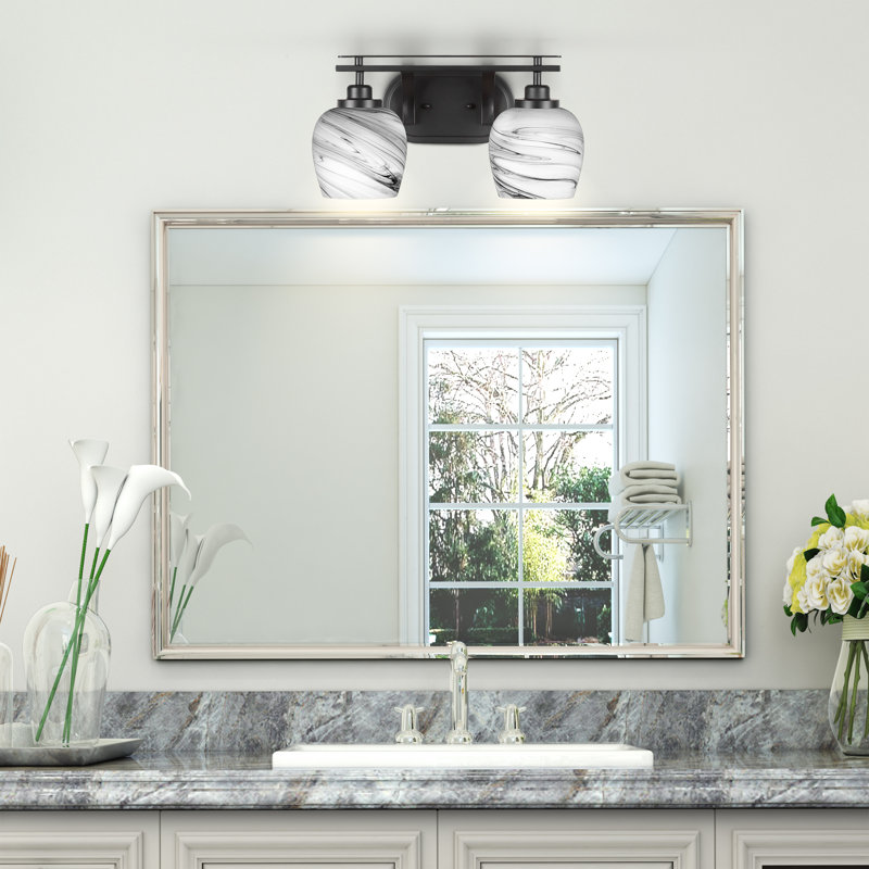Alirra 2 Light Bath Bar Shown With 6" Glass, Gray, Matte Black