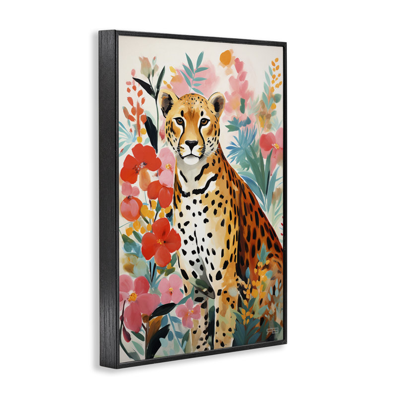Art floral, estampe numérique léopard par Roozbeh Bahramali, H 18 po x l 12 po, Giclée encadrée noir minuit
