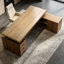 Bureau de direction en L en bois massif noyer clair avec tiroirs-129686351-129686357