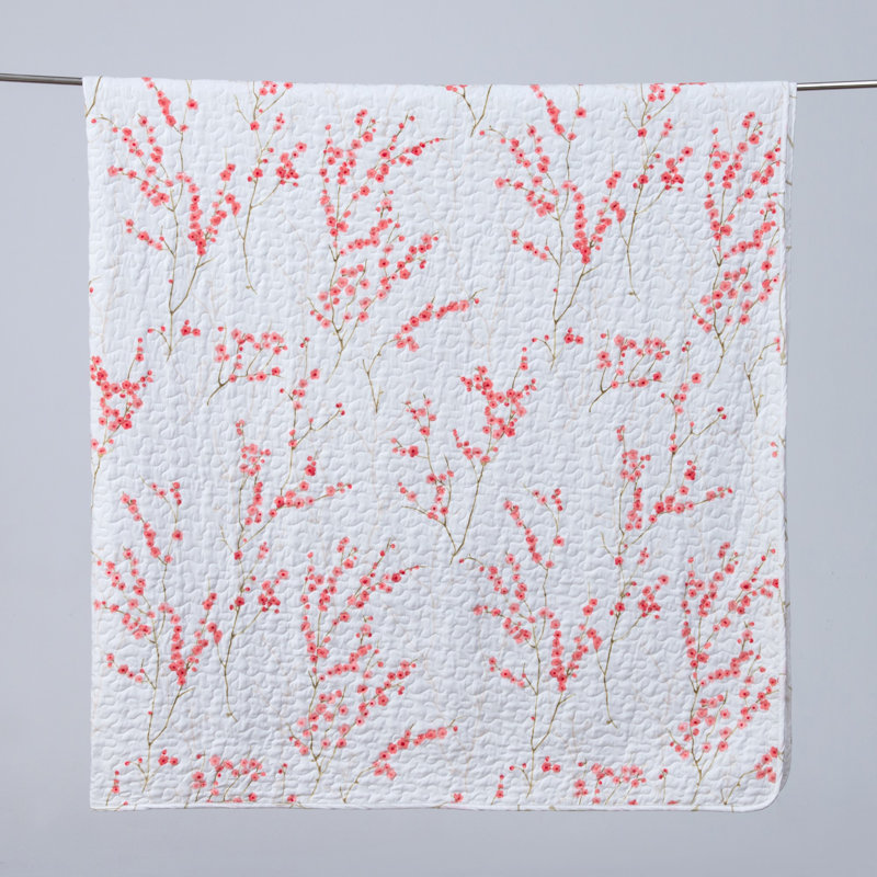 Cherry Blossom Pink Microfiber Twin Reversible Quilt Set