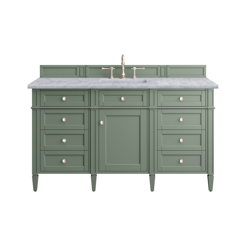 Brittany 60'' W Single Vanity, Carrara White, Saddle Brown, 8" Widespread