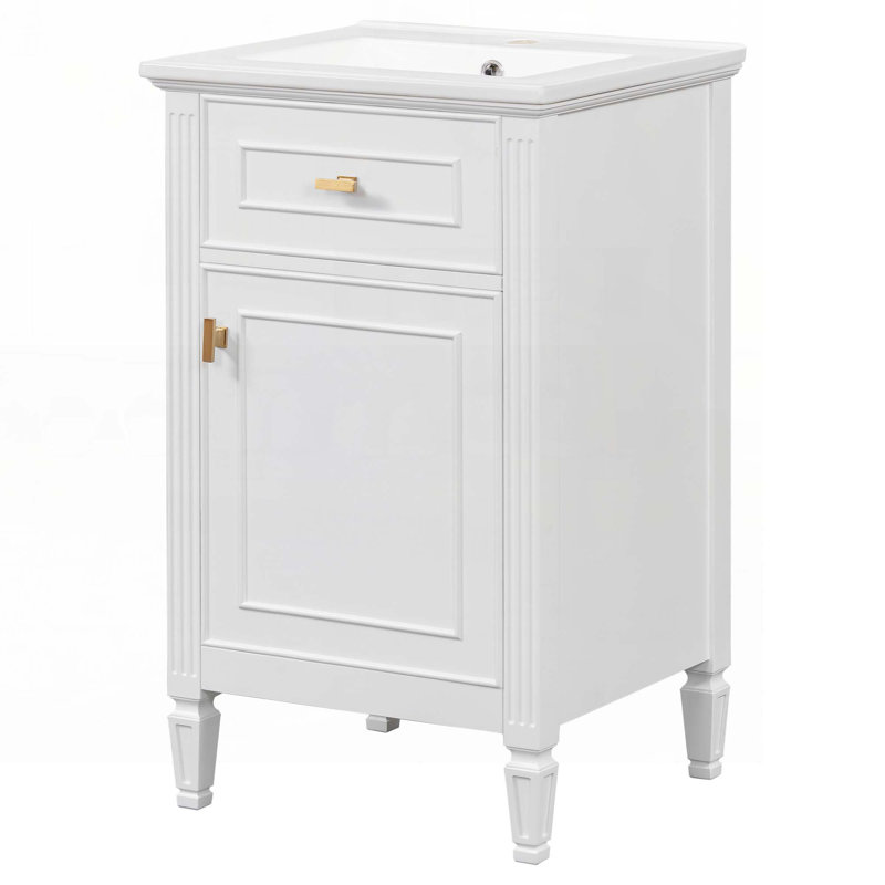 Meuble-lavabo de rangement avec lavabo en céramique, Blanc