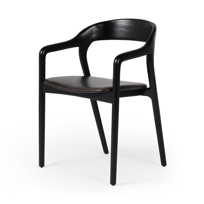 Amare Dining Armchair, Sonoma Black Genuine Leather, Black