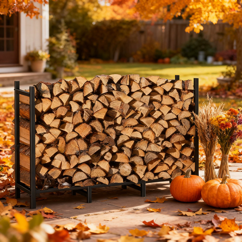 Support à bois robuste pour l'extérieur et l'intérieur, support à bûches en métal de 4 pi avec cadre renforcé pour le patio, le jardin et le jardin