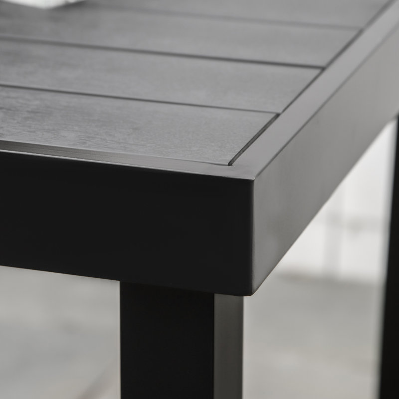 Table de jardin d'extérieur pour 4 personnes, carrée, noire, imperméable et en aluminium