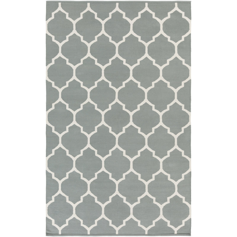 Tapis bleu clair en coton tissé à la main Bethy, Rectangle 3 pi x 5 pi