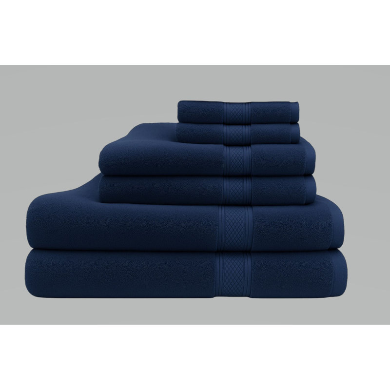 Ensemble de 6 serviettes de bain en coton de bambou - 65% coton / 35% viscose de bambou, 680 g / m², antimicrobien et durable - bleu marine