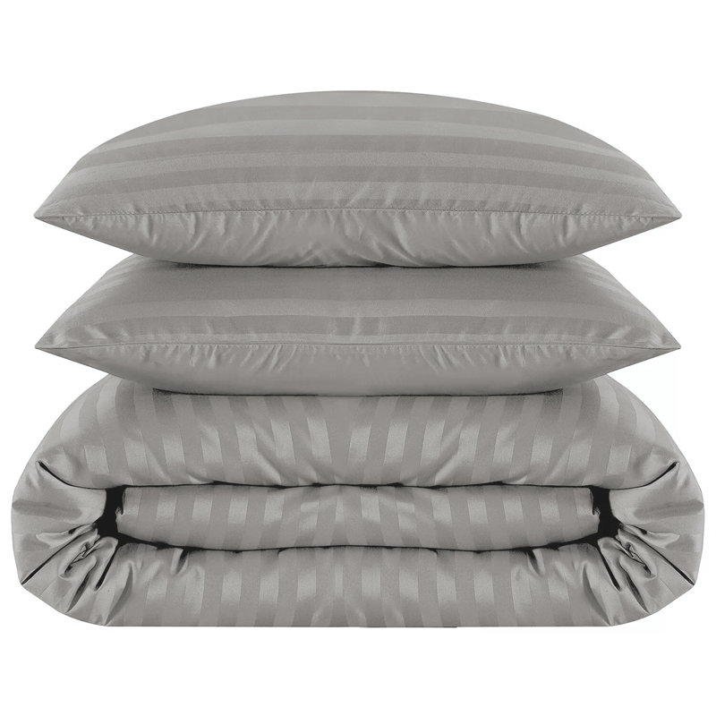 Renze Microfiber 250 TC Reversible Stripe Duvet Cover Set with Pillowcases, Silver