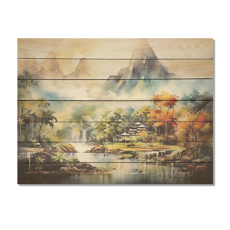 Paysage de montagne indonésien - Indonésie sur bois, H 34 po x l 44 po