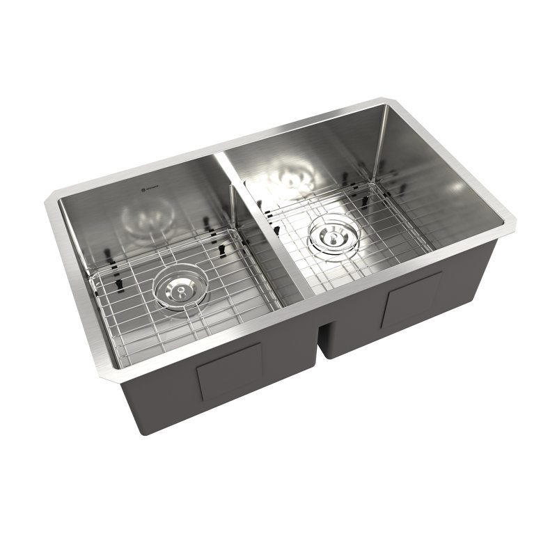 Évier de cuisine en acier inoxydable à double cuve encastrable L 33 po x l 19 po