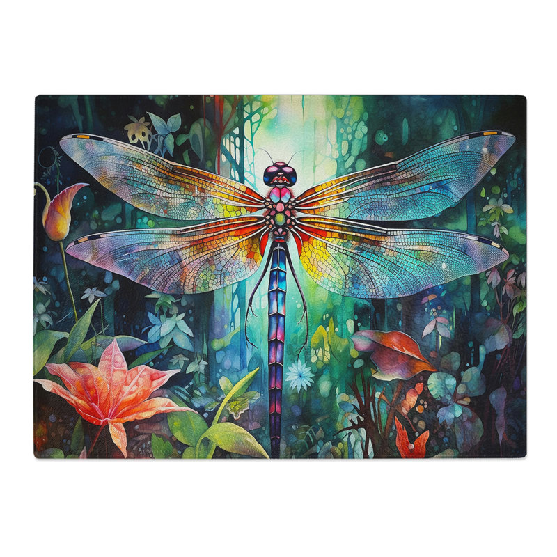Dragonfly Watercolour  Glass Chopping Board