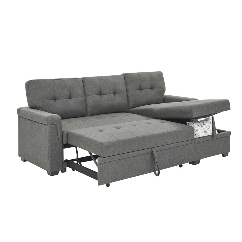 Lit escamotable 86 po gris à 3 places, réversible, avec surpiqûres géantes et accents pour la maison, Polyester gris