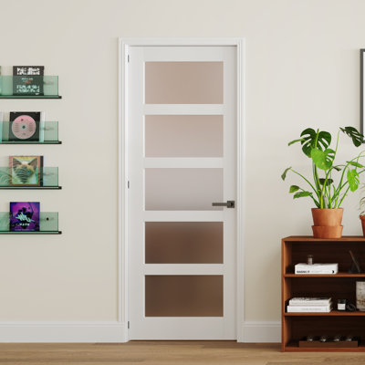 Intérieur Porte à 5 panneaux en verre givré avec porte de garde-manger pré-montée à panneau de base solide avec bande à assemblage rapide