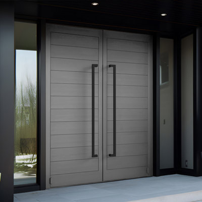 Poignée de porte noire matte à pousser / tirer - Poignée de porte longue contemporaine en acier inoxydable à poussoir pour porte d'entrée en verre
