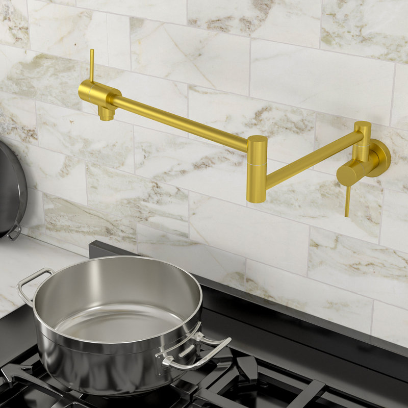 Kichae Folding Kitchen Faucet Wall Mount Pot Filler, Brushed Gold