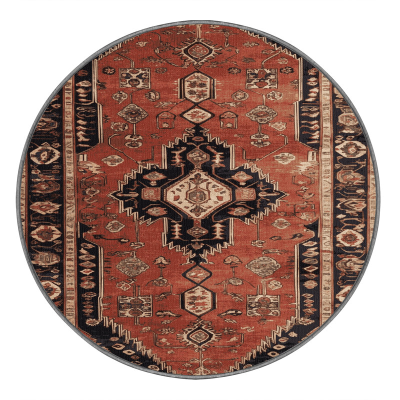 Tapis brun turc lavable à la machine, Rond 5 pi