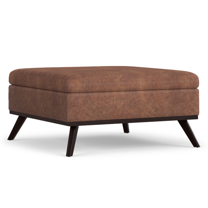 Owen 36"W Upholstered Mid-Century Modern Square Lift-Top Ottoman with Tufted Detail