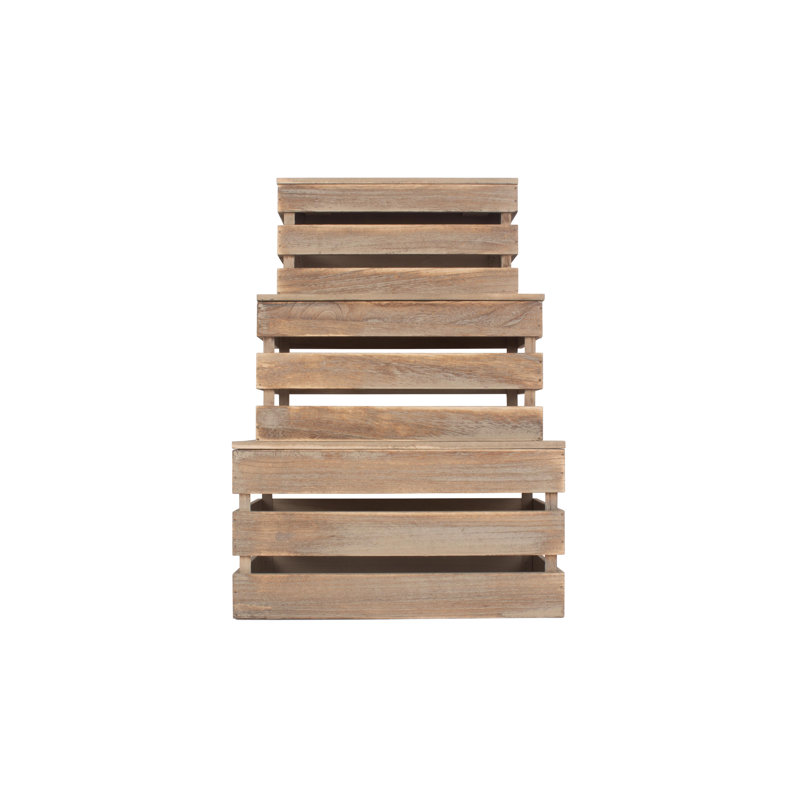 Slatted Manufactured Wood 3 Piece Organiser Box Set, Brown