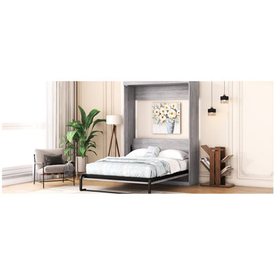 Lit pliant gris pleine grandeur - Compatibilité d'armoire et structure de structure stable en couleur, dans les matériaux