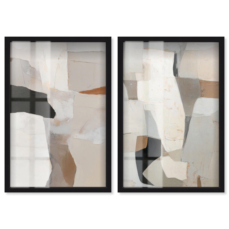 Ancient Walls Shadowbox Print Neutral Boho Art Set by Art Remedy, Black Frame, 10 x 15, 31" H x 21" W, Black Frame