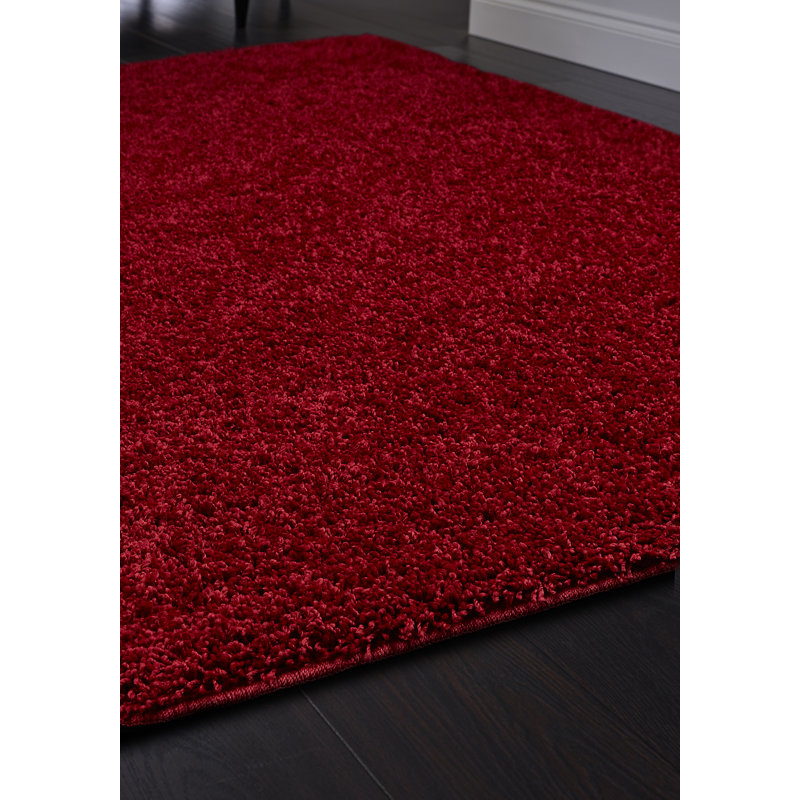 Solid Colour Shaggy Red Area Rug, Rectangle 140 x 200cm