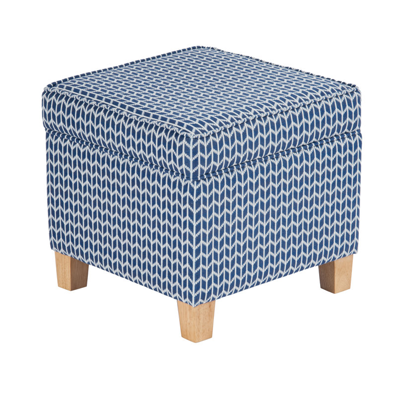 Asha 17.5" Square Storage Ottoman, Blue Geometric 