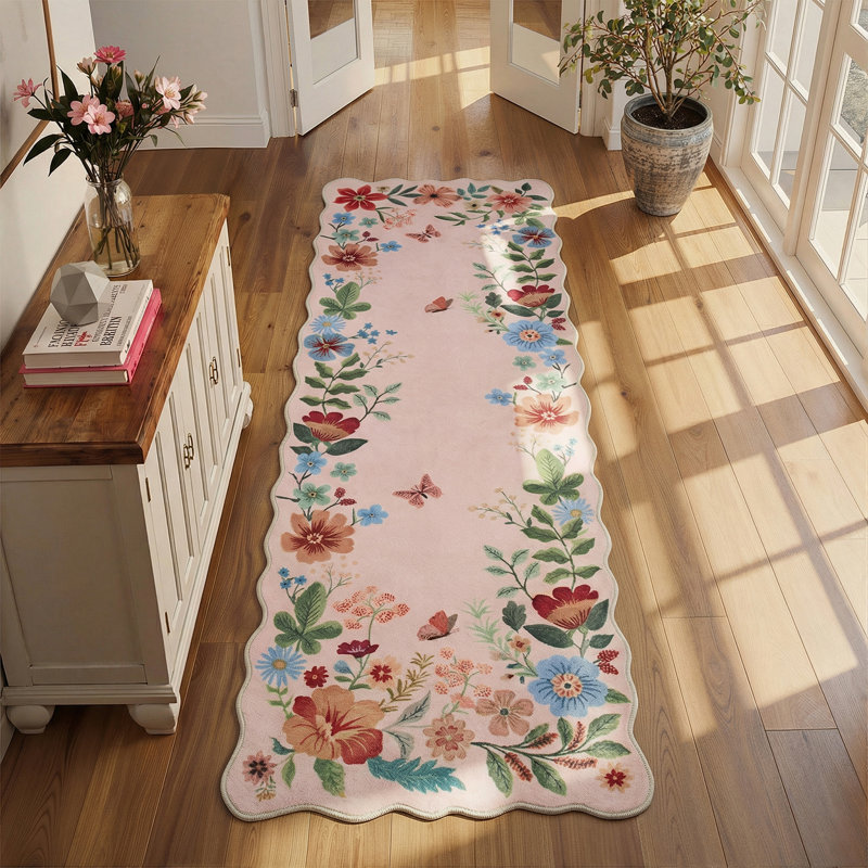Tawann Machine Washable Floral Farmhouse Area Rug with Non-Slip Backing for Living Room, Dining Room, Bedroom, Runner 2' x 6'