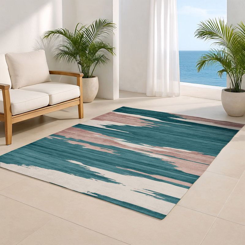 Watercolor Blue Indoor and Outdoor Area Rug, Rectangle 4' x 6'