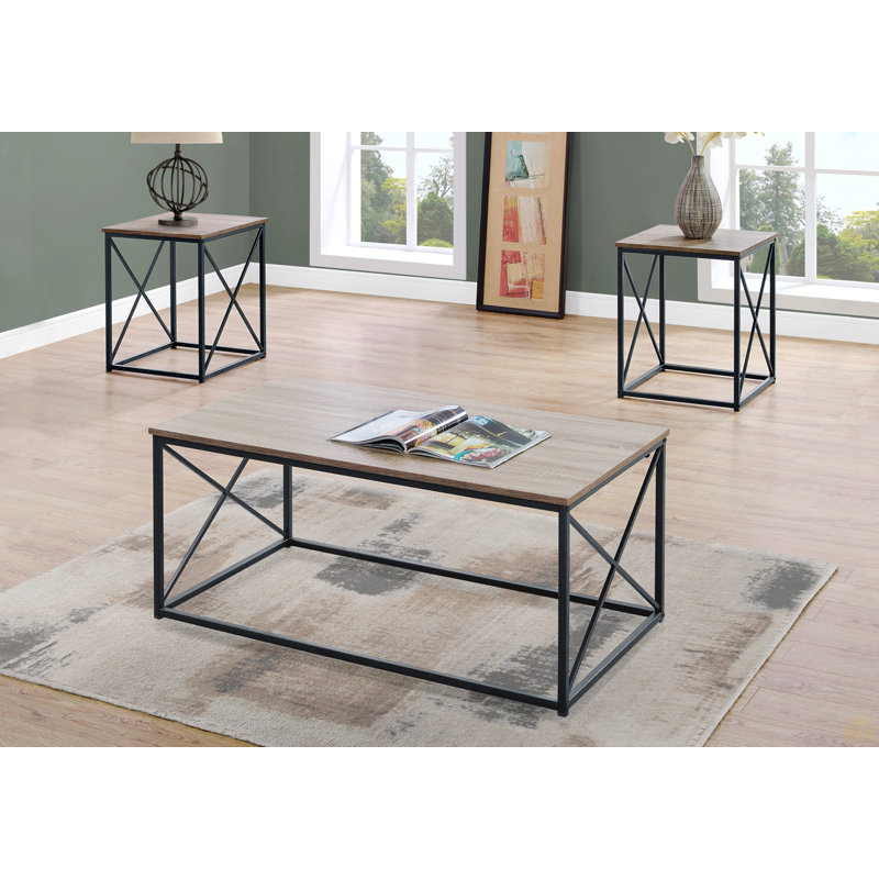 Ensemble de table, ensemble de 3 pièces, café, bout, côté, décor, salon, métal, contemporain, Plateau taupe / base noire