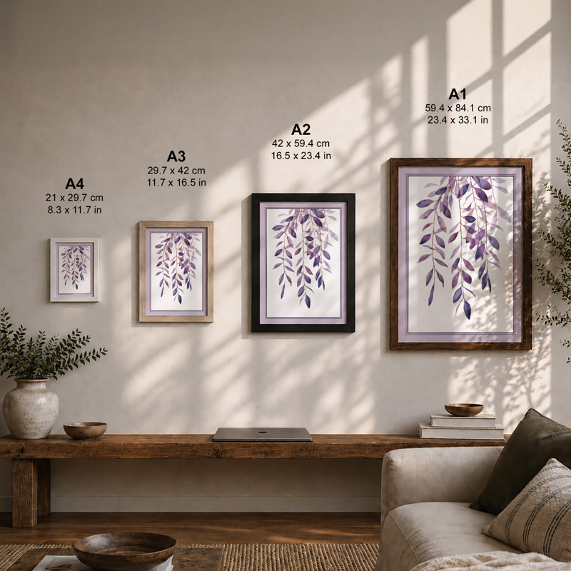 Cascading Wisteria Botanical - Framed Print, Unframed, A3 - 42.0 x 29.7 cm