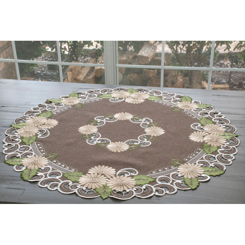 Roxbury Embroidered Gold Daisy on Brown Table Topper (33" Round)