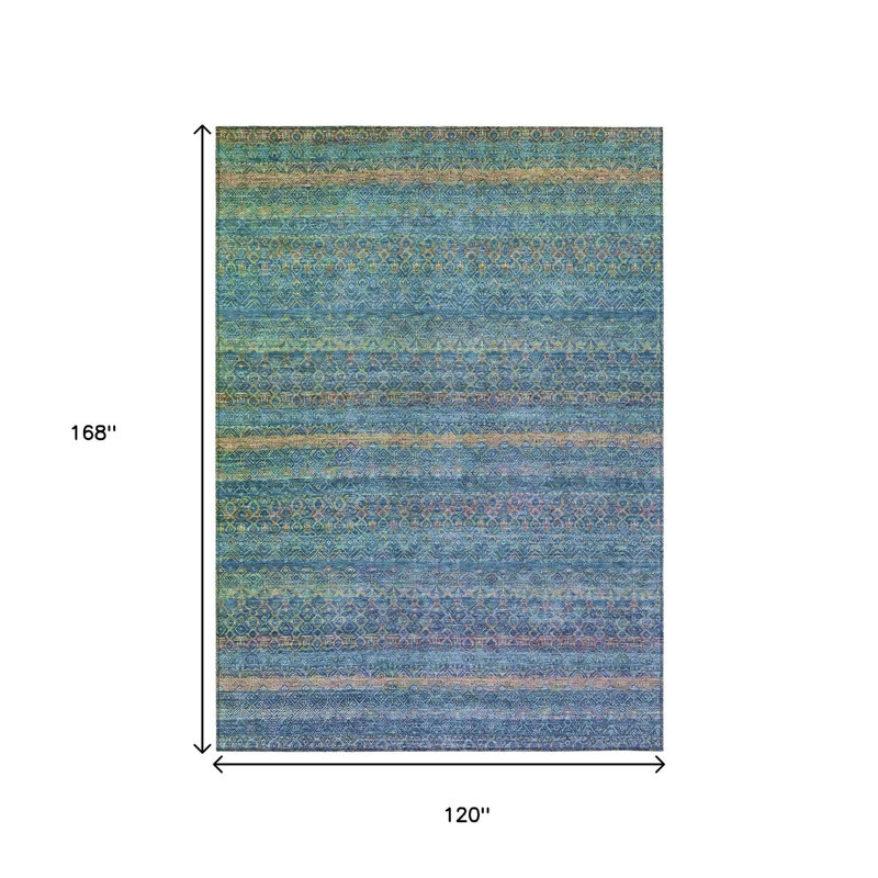Tapis extérieur lavable rayé bleu sarcelle et cuivre 10 pi x 14 pi