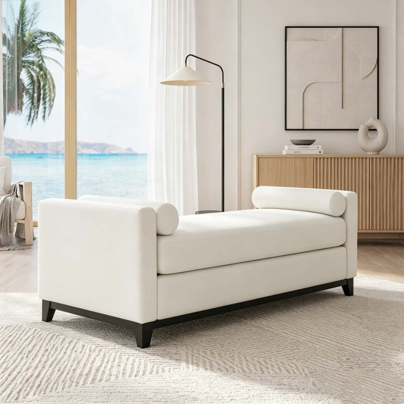 Banc rembourré en bois massif, 66.34 inch, Beige+Black