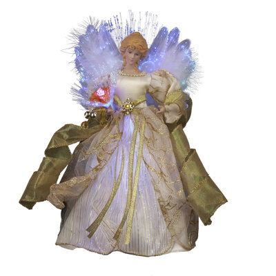 Kurt Adler Cul Ivory/gold Fiber Optic Led Angel Tree Topper