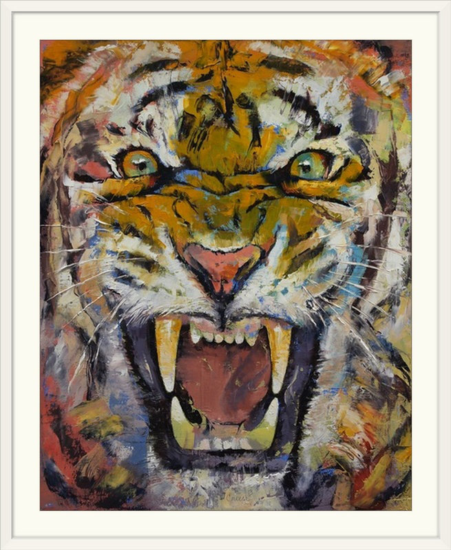 «Driton Tiger» par Michael Creese, reproduction d'art, Cadre blanc, H 38 po x l 32 po x P 1 po