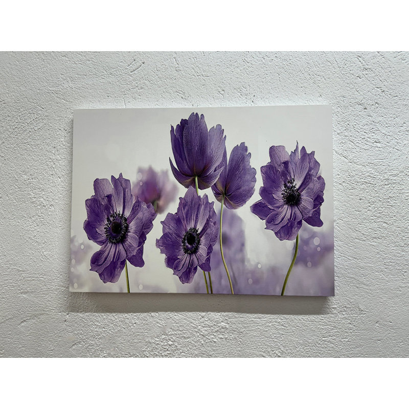 Élégante impression florale mauve en verre trempé: décor moderne sur toile, 1P, 63,1 po de hauteur x 114,2 po de largeur