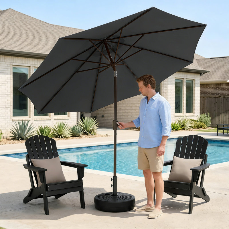 Parasol de patio 9 pi avec base, Gris