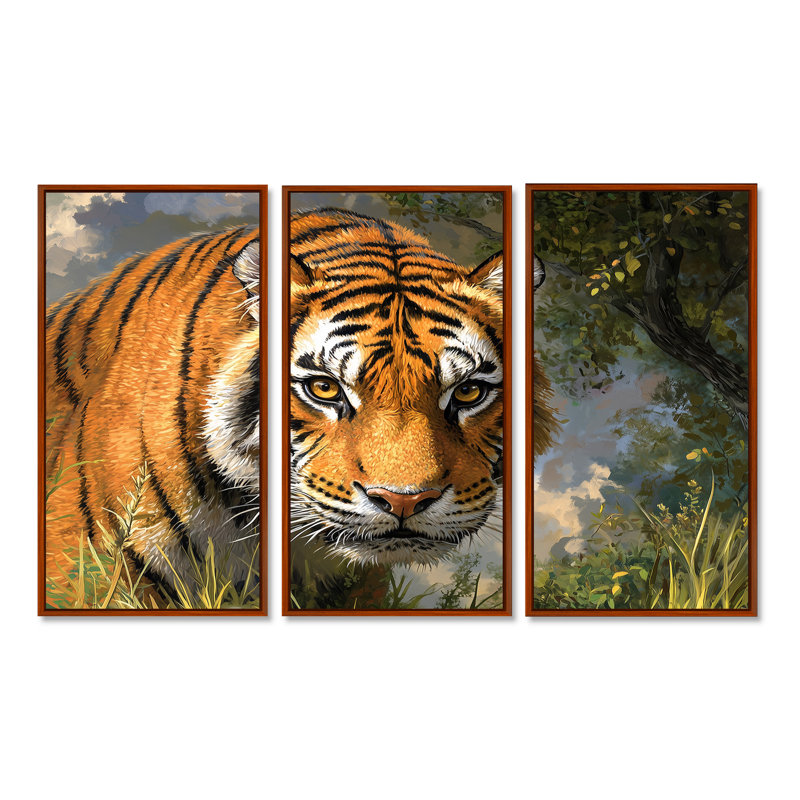 Aquarelle, portrait de tigre I - ensemble d'art mural tigre, H 32 po x l 48 po, Reproduction avec cadre flottant, Brun
