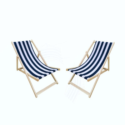 Populus Wood Sling Chair Stripe Broad Folding Chaise Lounge Chair-2PCS