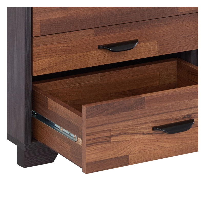 Table d'appoint Eloy à finition noyer et espresso avec 3 tiroirs de rangement - Petite table d'appoint pour le salon et la chambre à coucher