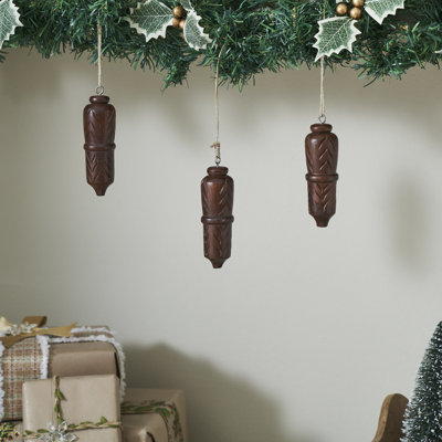 Ensemble de 3 décorations en bois foncé Winter Hearth