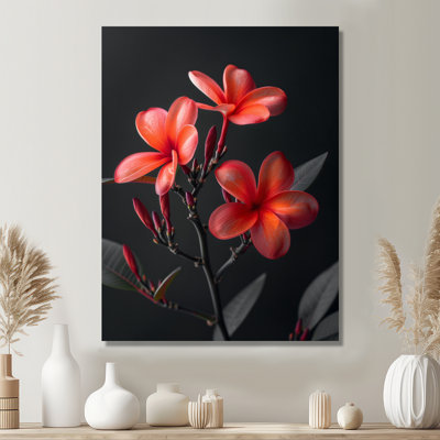 «Red Plumeria Whimsical Wonders II - Plumeria», reproduction d'art murale rouge