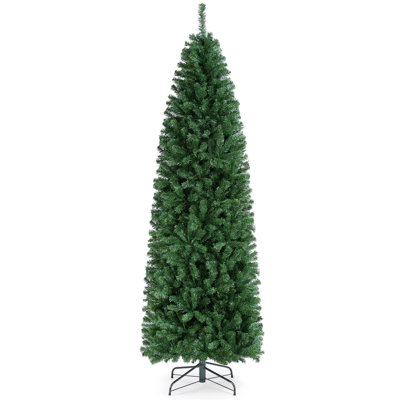 Nyle Hinged Spruce Pencil Christmas Tree with Foldable Stand