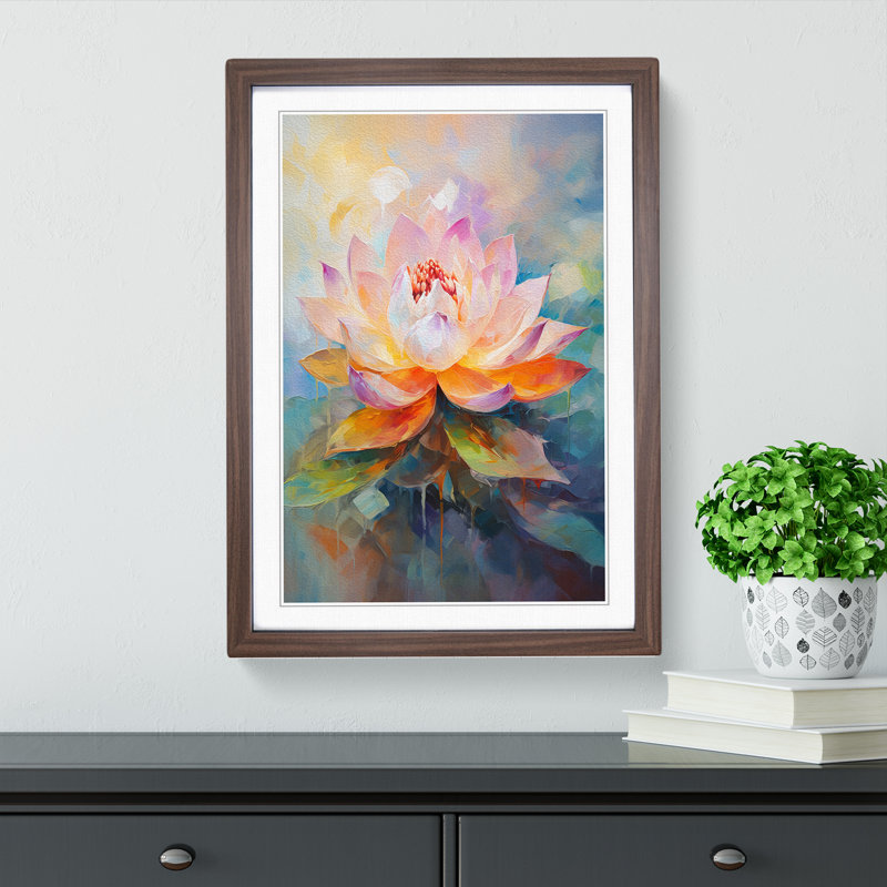 Lotus Flower Gestural No.2 - Single Picture Frame Print on Wood, Walnut, 46cm H x 34cm W x 2cm D