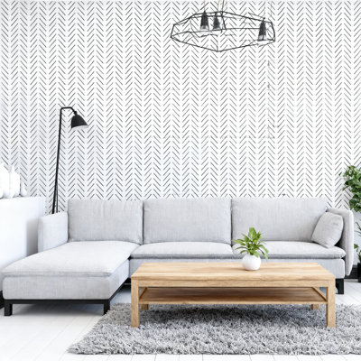 Papier peint adhésif moderne à motif de chevrons - Papier de contact géométrique amovible amovible noir pour la décoration murale - Installation facile à faire soi-même - Matériau en vinyle imperméable