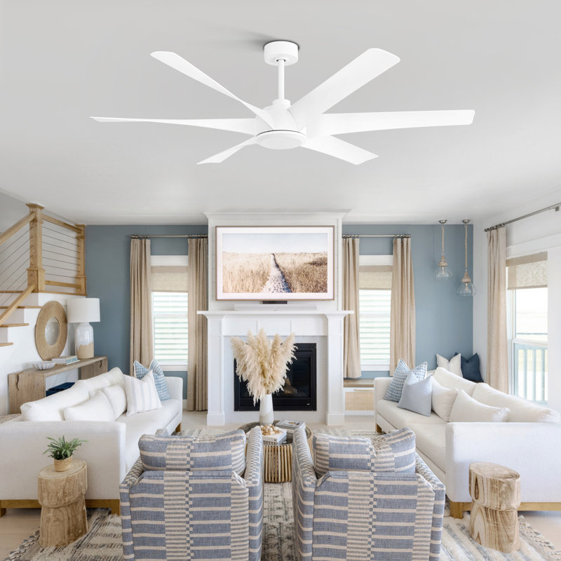  Ventilateur de plafond 65 po sans lumière Jamariae, Blanc