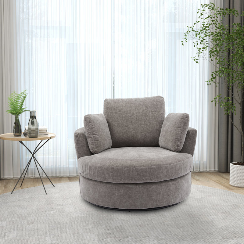 40" W Dahlonega Slipcovered Swivel Barrel Chair, Gray Chenille, 33.6'' H x 40'' W x 35'' D