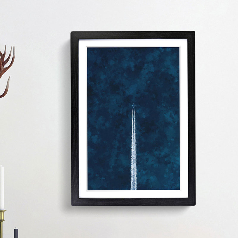 Contrails from the Airplane - Picture Frame Painting Print, 87cm H x 62cm W x 2cm D, Black Framed